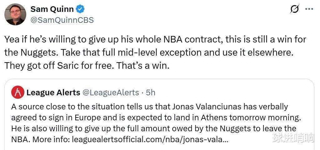 星空体育-想回欧洲！瓦兰寻求买断合同掘金正说服他留在NBA
